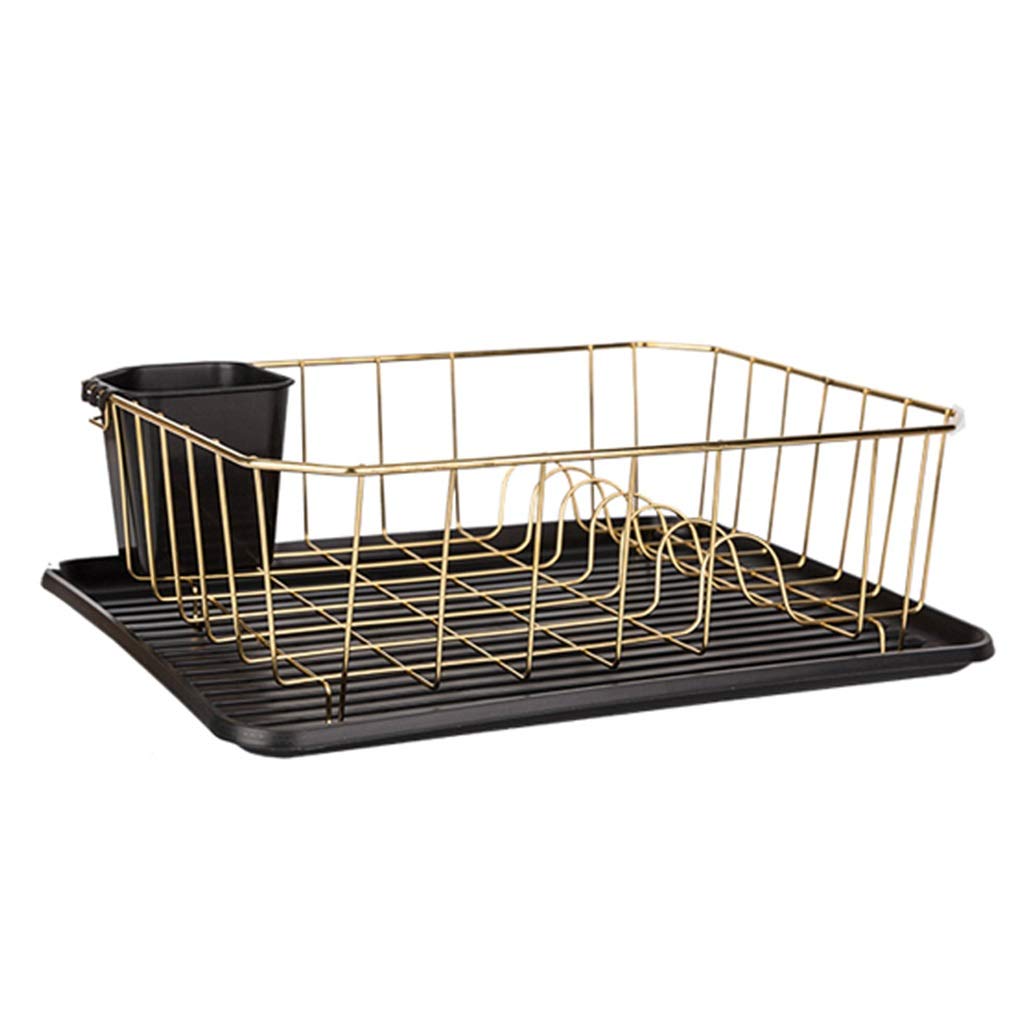 Dish Drying Rack Rostfreie Küche Metall Regale Abtropfgestell Abtropfgestell Rack Abnehmbare Besteckhalter, Gold - 41,5 × 31,5 × 12,5 cm