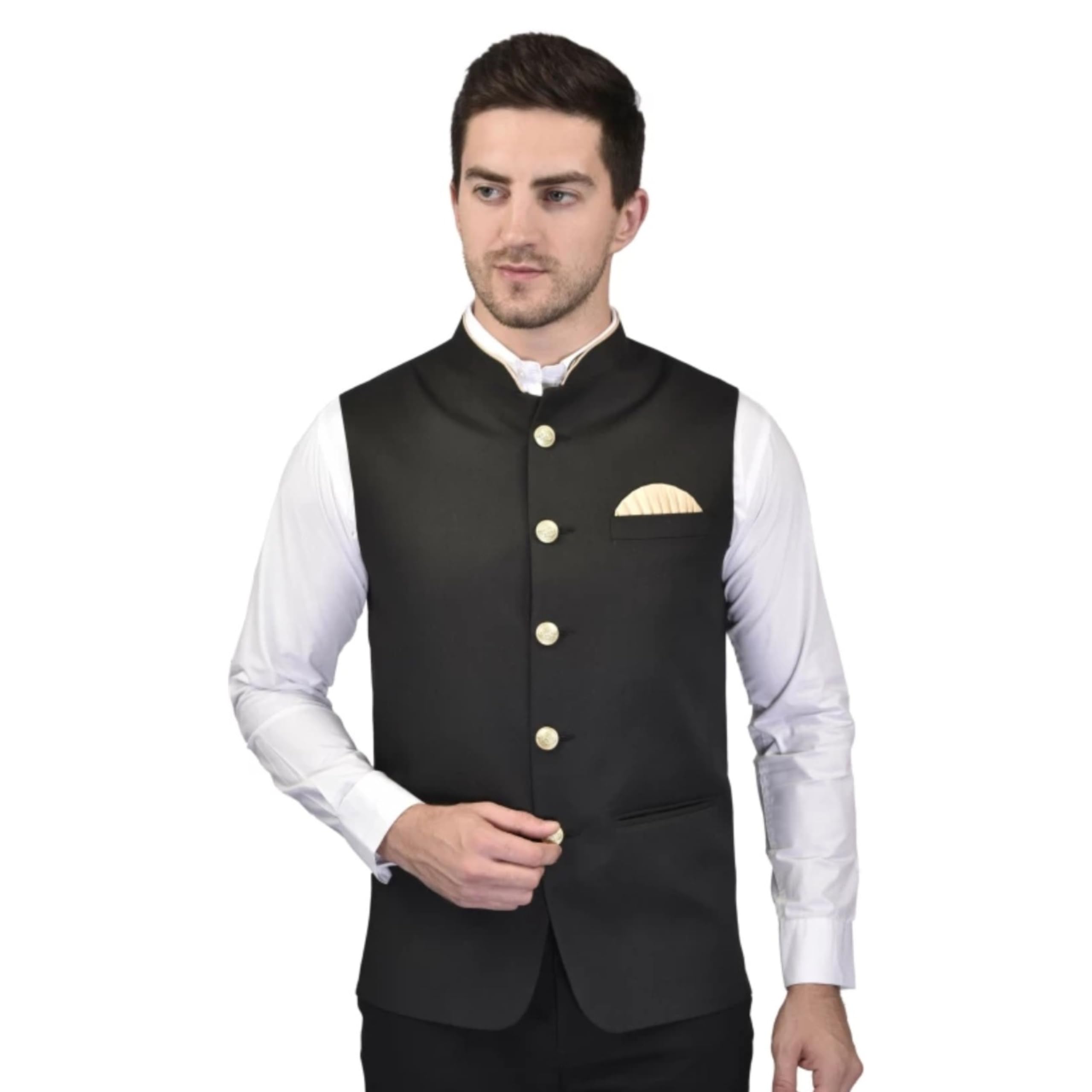 J p traders Men’s Nehru Modi Jacket - Waist coat with Inner Pocket | Stylish Sleeveless Bandhgala | Classic Royal Pastal Ethnic | 1 welt & 2 slip pockets | Pocket Square