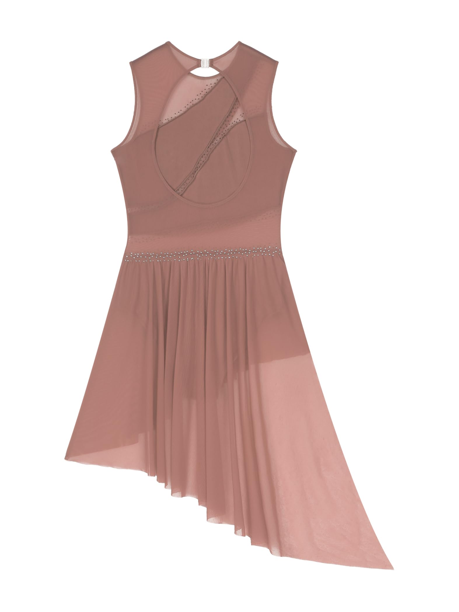Vestido de patinaje artístico para mujer sin mangas brillante con falda asimétrica