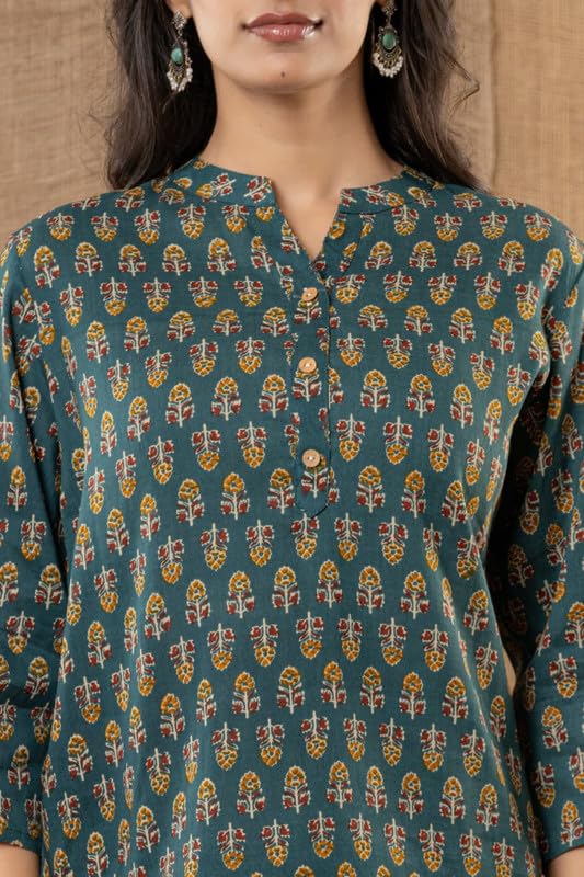 Image of Women's Cotton Printed Kurta Top | 3 /4 Sleeve Straight Kurti Casual Outings