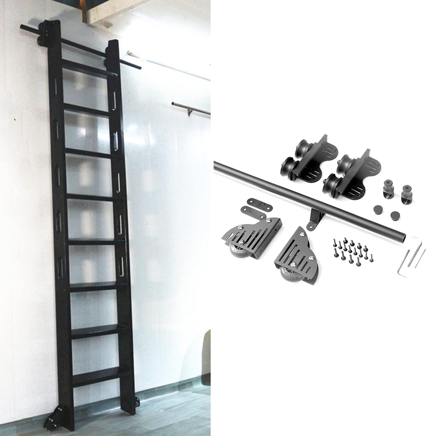 Retractable Library Ladder Hardware Kit - 3.3ft-20ft Sliding Track for Mobile Ladders Ideal for Home/Loft Use - Includes 6.6ft Round Tube Track (Ladder Not Included)