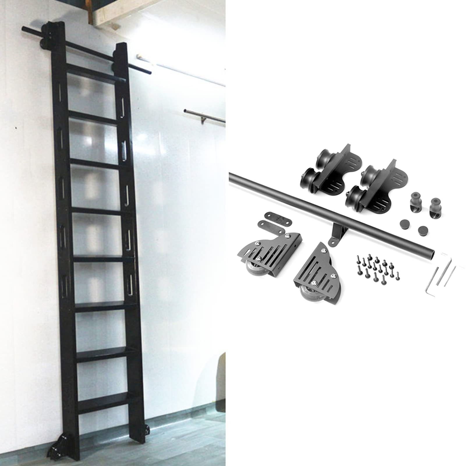 Kit quincaillerie pour échelle coulissante avec rail tubulaire pour meuble haut