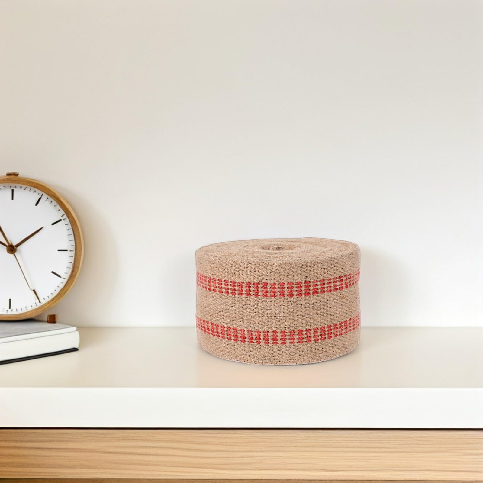 Jute Polstergurtband mit Roten Streifen, 1 Rolle 10m, Khaki