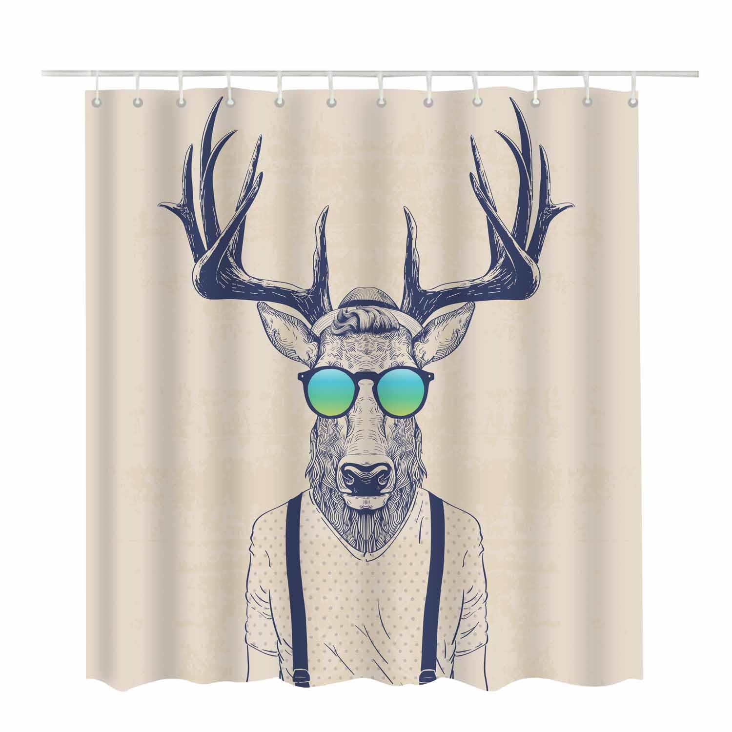 Woutay Shower Curtain Mould Proof Resistant Cool Deer Man,Water Repellant Fabric,Polyester,with 12 Plastic Hooks - Image 2