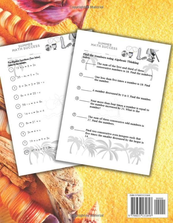 Miniatura 2 de Summer Math Success Algebra 1 Workbook 7th, 8th and 9th Grade Algebraic Thinking, Single and Double Step Equations with Answers