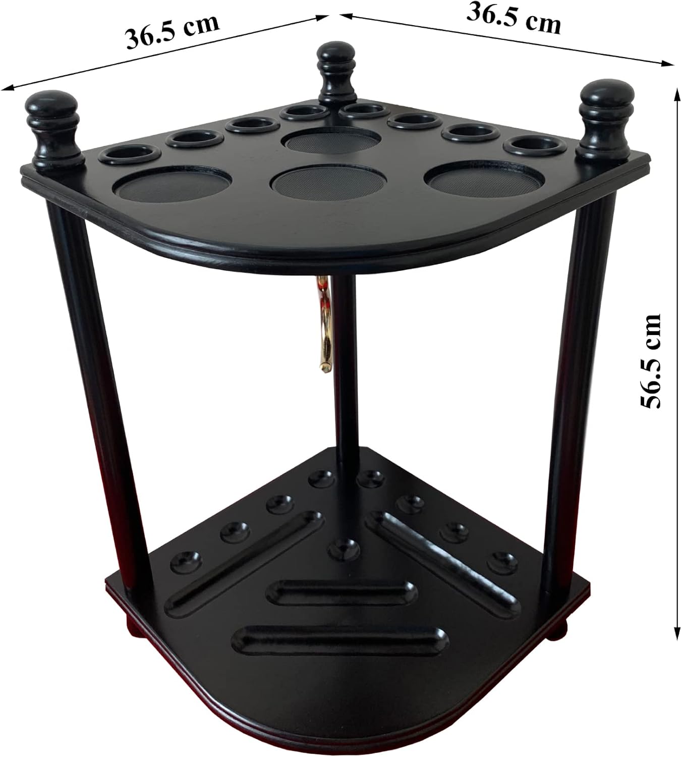 Floor Pool Cue Rack Hold 8 Cue Sticks & Billiard Accessories. Corner Stand Pool Cue Holder Made of 100% Solid Hardwood. Provided Ball Rack Hook. CUE RACK ONLY (Black)