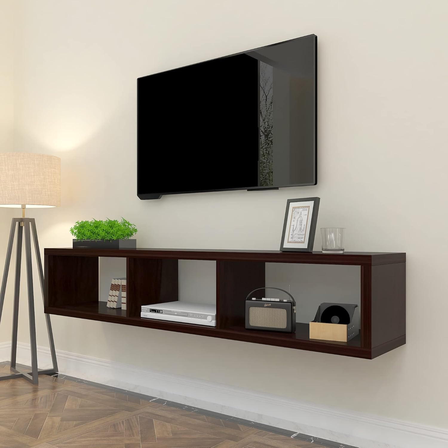 The Good Luck Floating TV Stand for 65 Inch TV Wood Floating Entertainment Center Wall Mounted TV Stand Floating TV Shelf-image-1