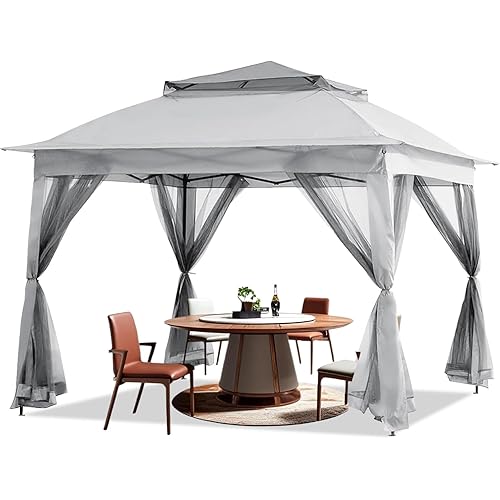 Patio Outdoor Gazebo 11X11 - Pop Up Instant Tent with Mosquito Netting Outdoor Canopy Shelter for Backyard,Garden Lawn(Grey)