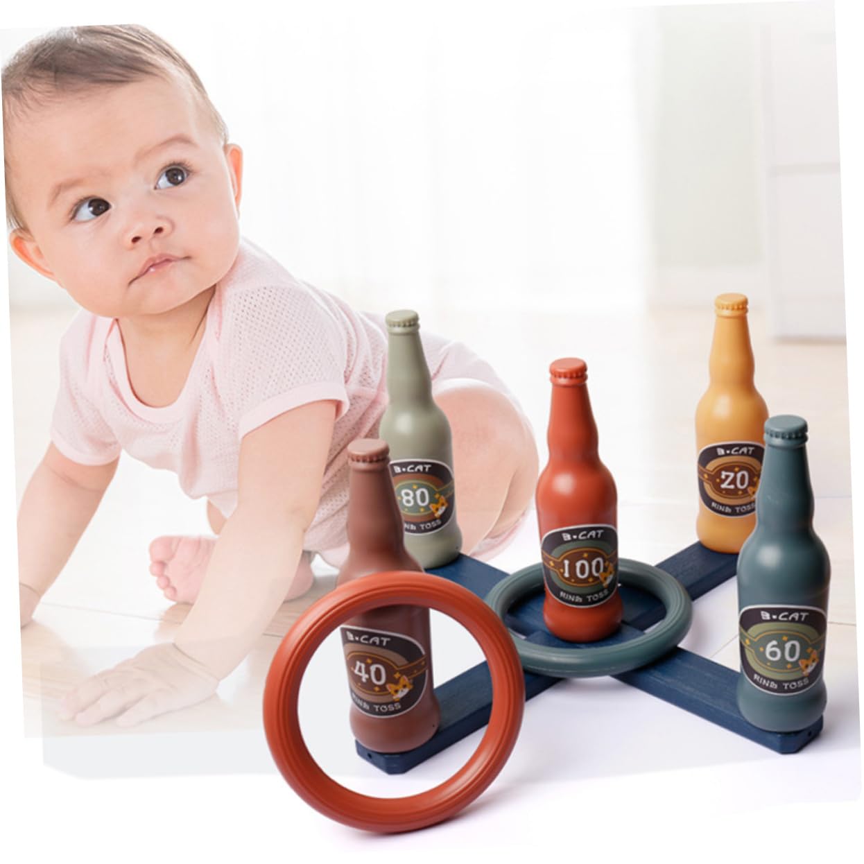 Mikikit Educational Bottle Ring Tossing Toy Ring Tossing Game for Boys and Girls Plastic Material Enhance Coordination