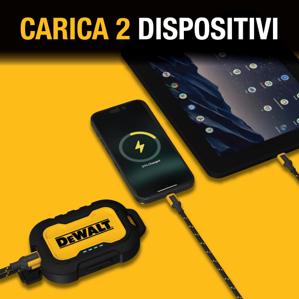 DEWALT Caricabatterie portatile DEWALT, Power Bank, batteria da 10.000 mAh con porta USB-C per iPhone 16/16 Plus/16 Pro/16 Pro Max, serie iPhone 15, iPhone 14/13, Samsung Galaxy