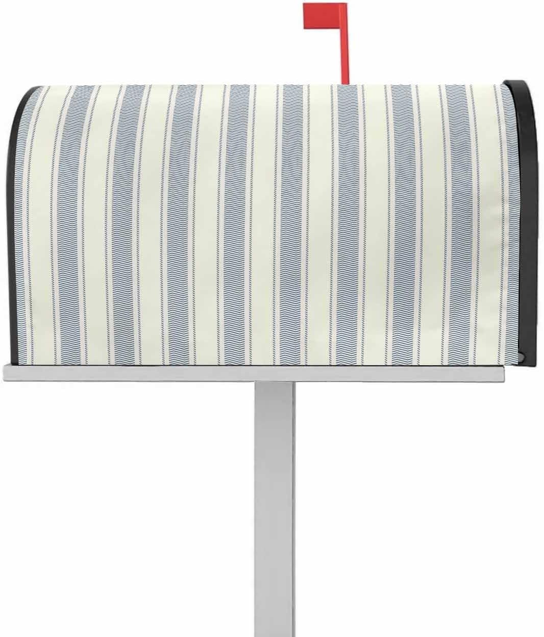Blue Beige Stripe Mailbox Covers Magnetic Standard Size, Retro Farmhouse Geometric Striped Decorative Post Letter Numbers Box Wrap Decoration Covers Large Accessories for Garden Yard Outdoor Décor