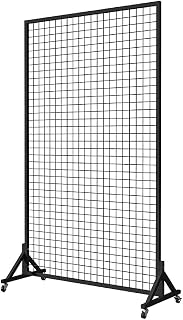 Freestanding Wire Grid Wall Panels Display Rack with Triangle Base & Wheels - Portable Retail Display Tower for Art Fairs, Home Shops, Markets & Trade Shows