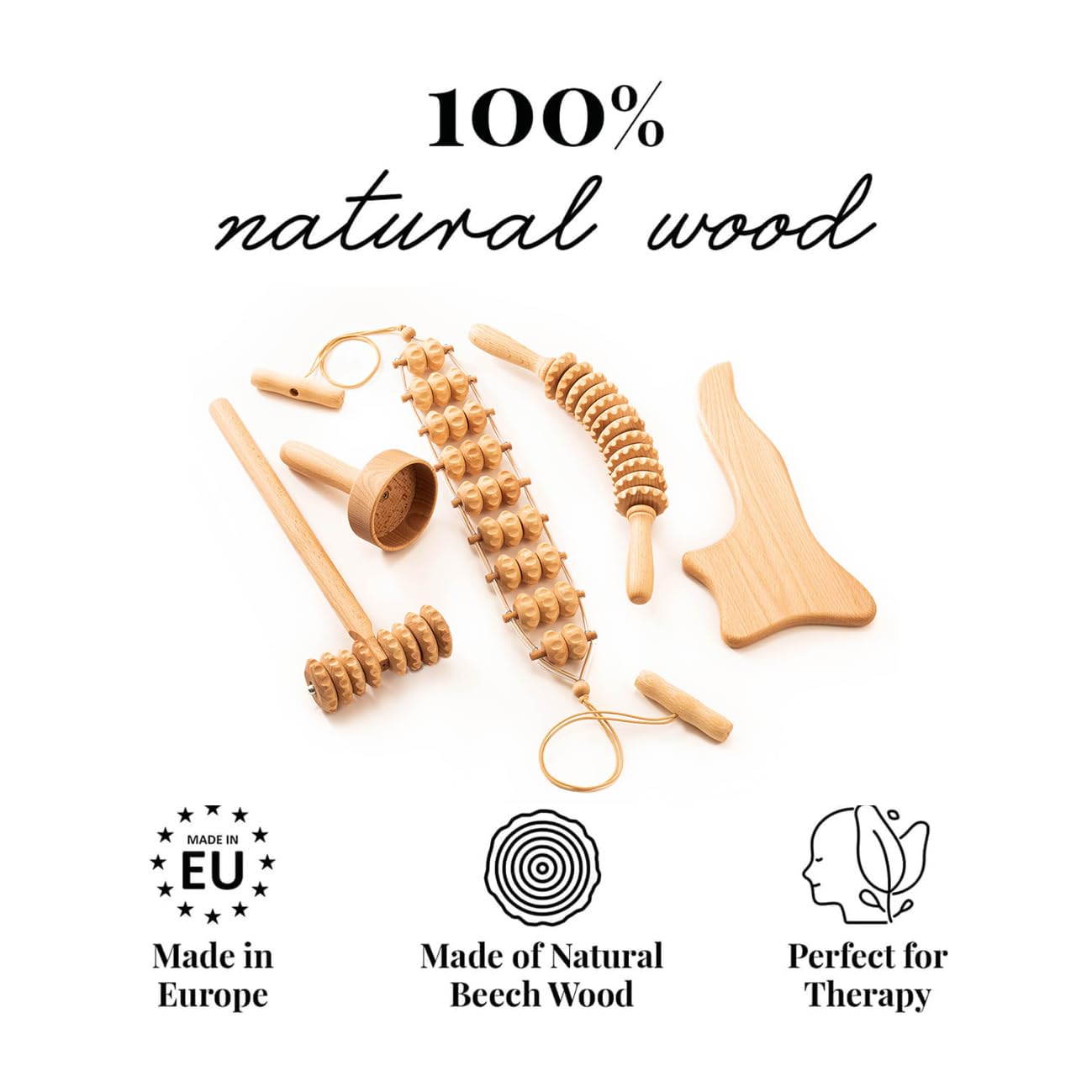tuuli Accessories Maderoterapia, set massaggiatore per schiena, rullo di cellulite, dispositivo di drenaggio linfatico, tazza svedese