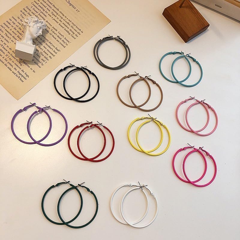 Miniatura 7 de 9 pares de aretes de aro de neón de los años 80 para mujer, delicados aretes de discoteca de color caramelo, aretes de aro retro coloridos y ligeros