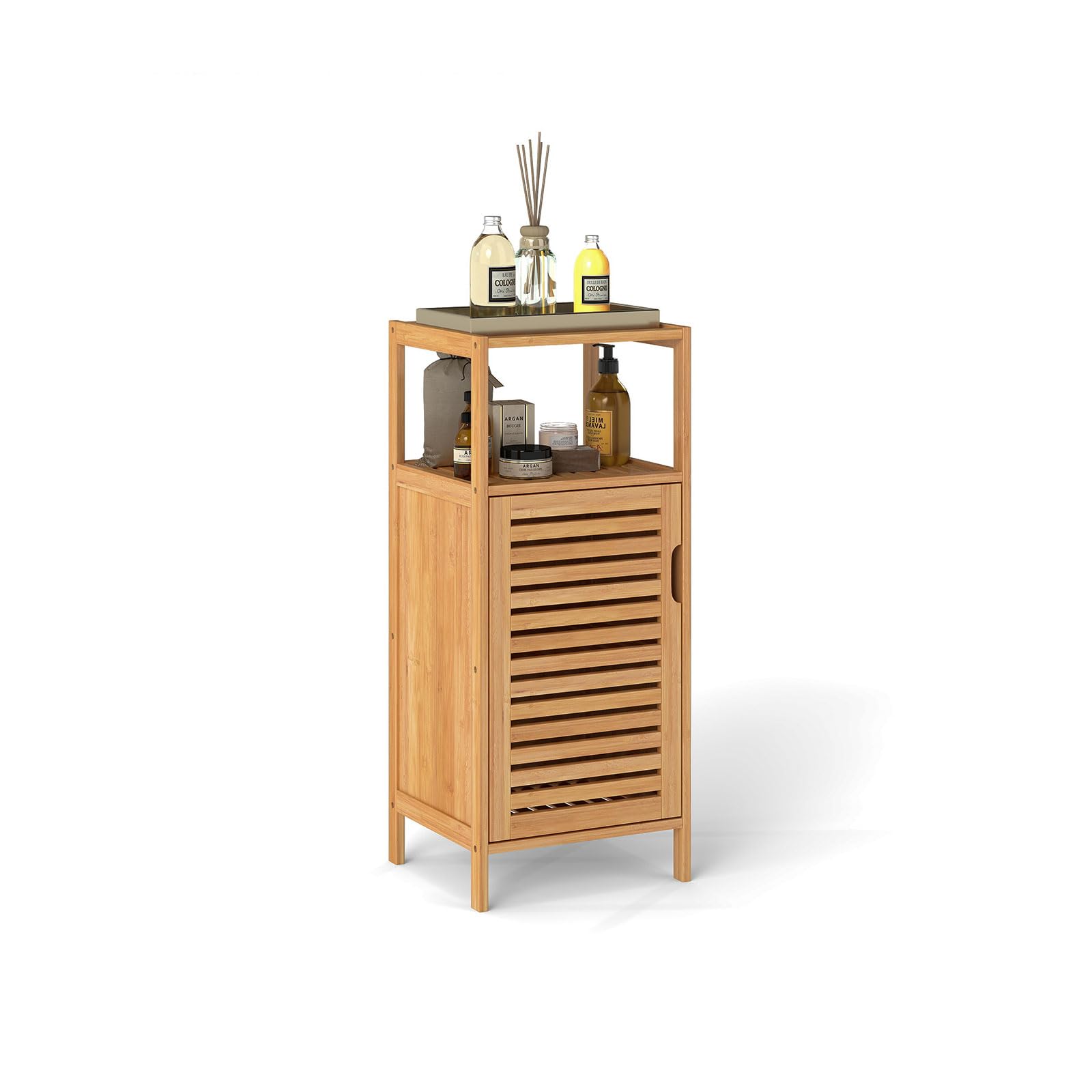 Kinfant Bamboo Bathroom Floor Cabinet Furniture - Free-Standing Storage Cabinet with Single Door and Shelf