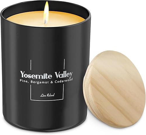 Vela de cera de soja natural perfumada de pino, bergamota y madera de cedro (valle de Yosemite), vertida a mano, velas de aromaterapia de larga