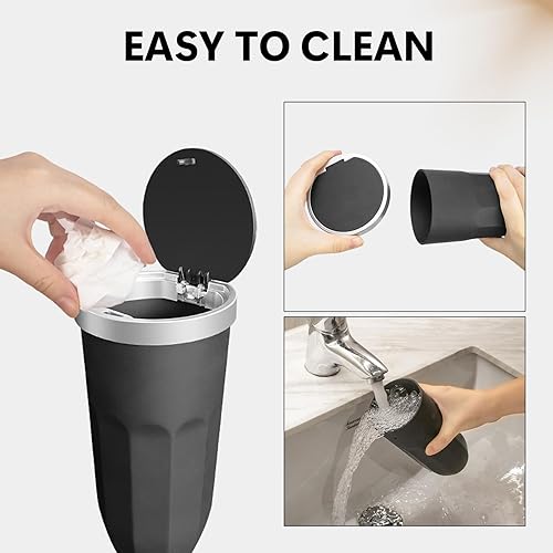 Miniatura 5 de 1 bote de basura para automóvil con tapa, soporte para vasos, cubo de basura de diseño a presión para abrir, cubo de basura portátil impermeable,