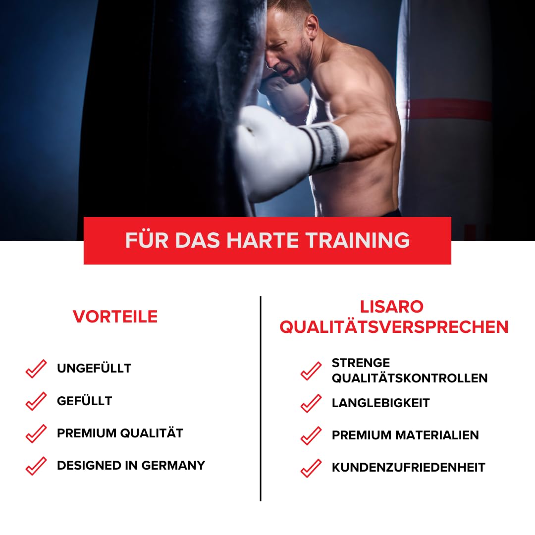 Lisaro Profi Uppercut Boxsack 140 cm – Punching Bag hängend 35 kg – Retro Uppercut Punching Bag für Boxen, Muay Thai, Kickboxen, MMA & BJJ – Premium Boxsack mit Kette für Gym & Home Gym