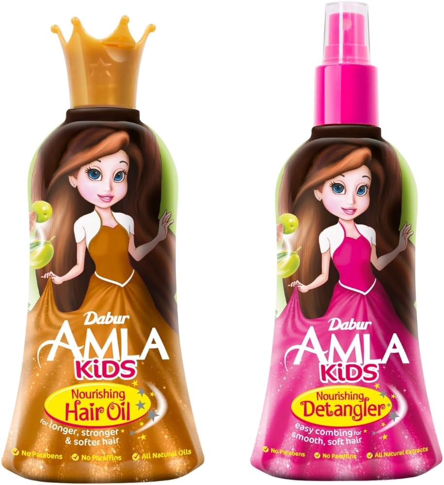 Amla Kids Detangler + Hair Oil (2x200ml) | Natural Extracts | Gentle Care for Strong, Long & Soft Hair | Value Pack