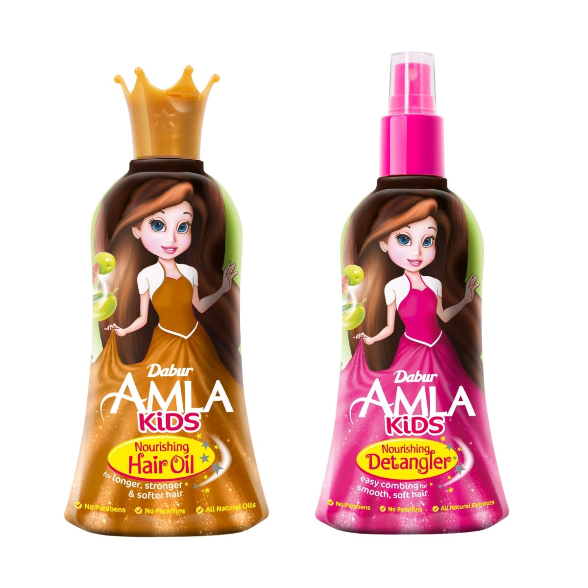 Dabur Amla Kids Detangler + Hair Oil (2x200ml) | Natural Extracts | Gentle Care for Strong, Long & Soft Hair | Value Pack