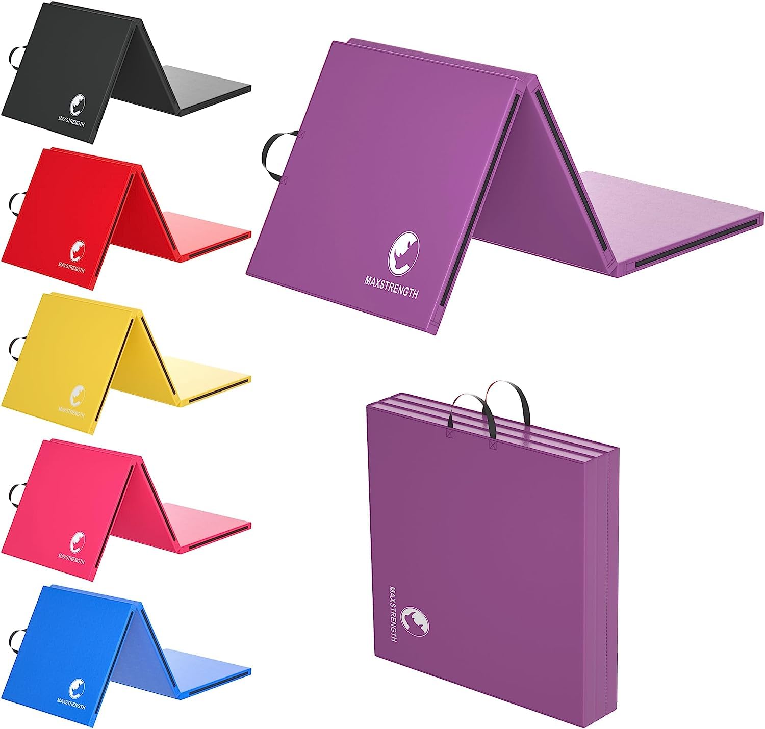 MAXSTRENGTH Gymnastics 6ft Tri Folding Exercise Mats Long With High Density 5cm Thick Foam Soft Non Slip Surface Carry Handles For Gym Crash Tumble Track Yoga Pilates Floor Workout Equipment (Purple) — image 1