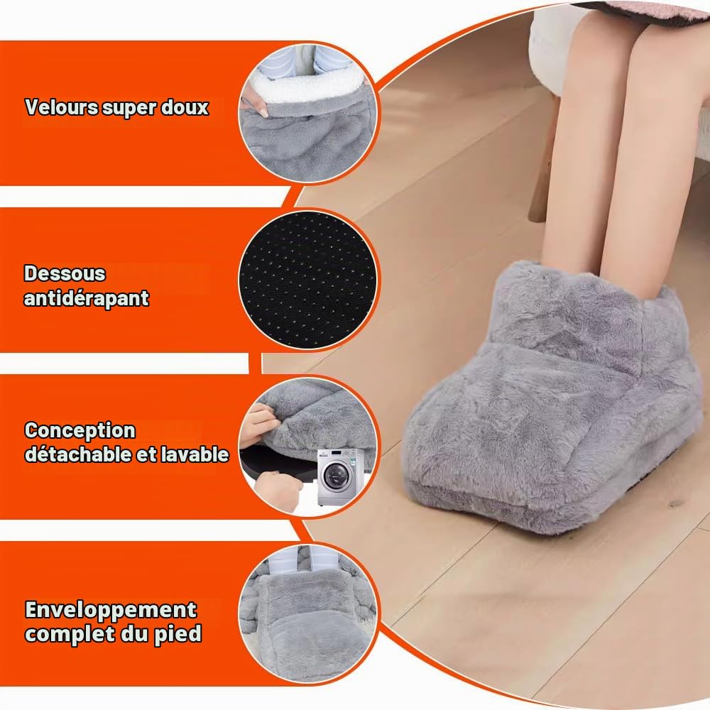 Chauffe-Pieds, Chauffe Pied Non Électrique, 2 in 1 Chauffe-Pieds Peluche avec 1L Bouillottes, Bottes Chauffants, Super Doux et Chaud, 30x25cm Chausson Chauffant pour Femme Homme (Gris)