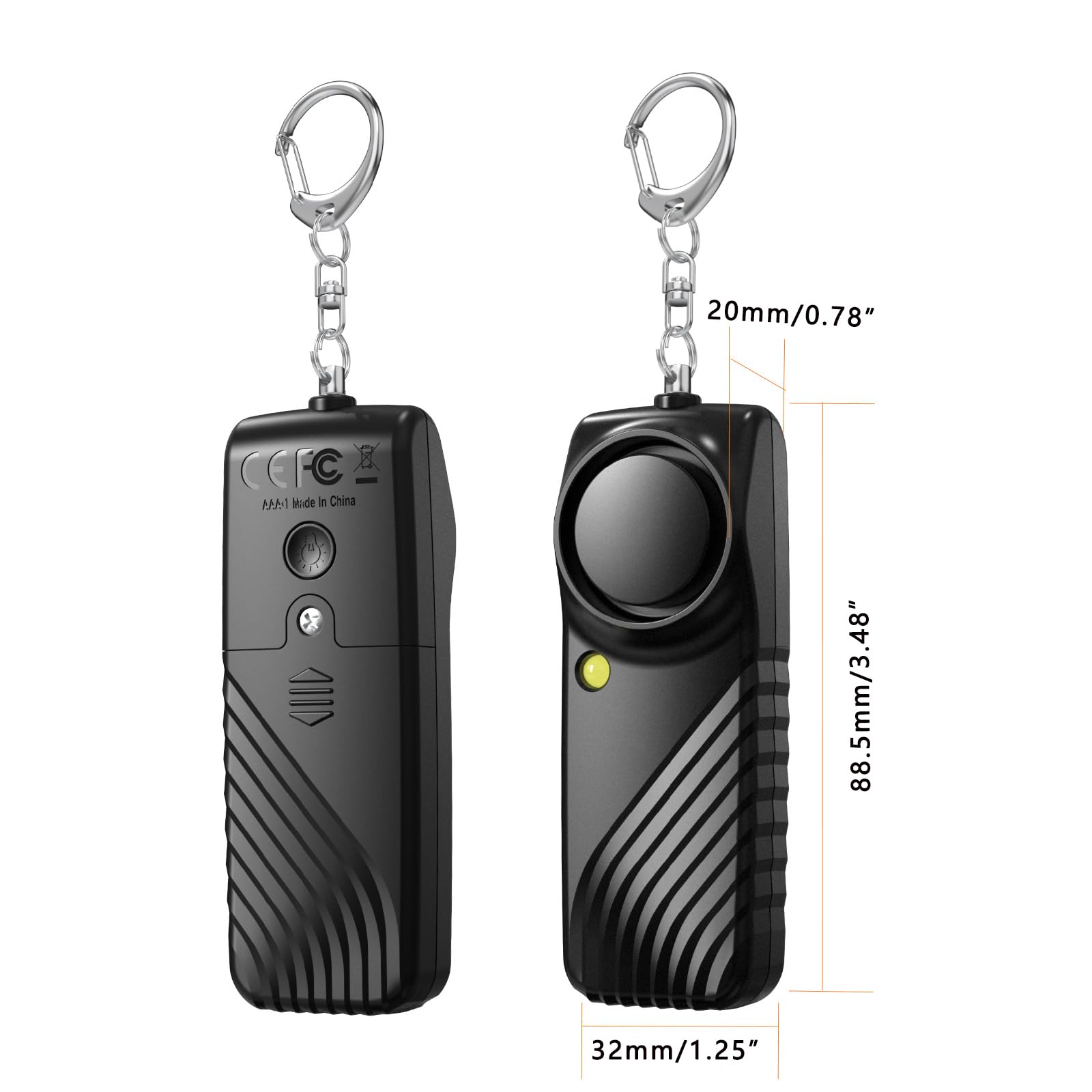 2 Paquete Seguro Alarmas Personales Sonoras 130dB Fuerte con Linterna LED PortátilAl Aire Libre Defensa Personal Emergencia Alarma de Seguridad para Mujeres Niños Ancianos Hombres Negro