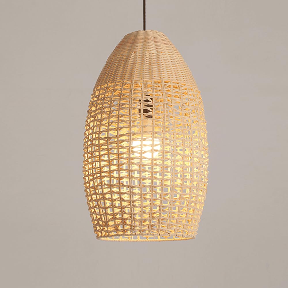 CHUNGYANG Rattan Woven Pendant Light Handmade Bamboo Shade Chandelier Light Fixture for Kitchen Island Restaurant Cafe Vintage Japanese-Style Bamboo Rattan Hanging Lamp Hand Woven Shade Pendant Lamp