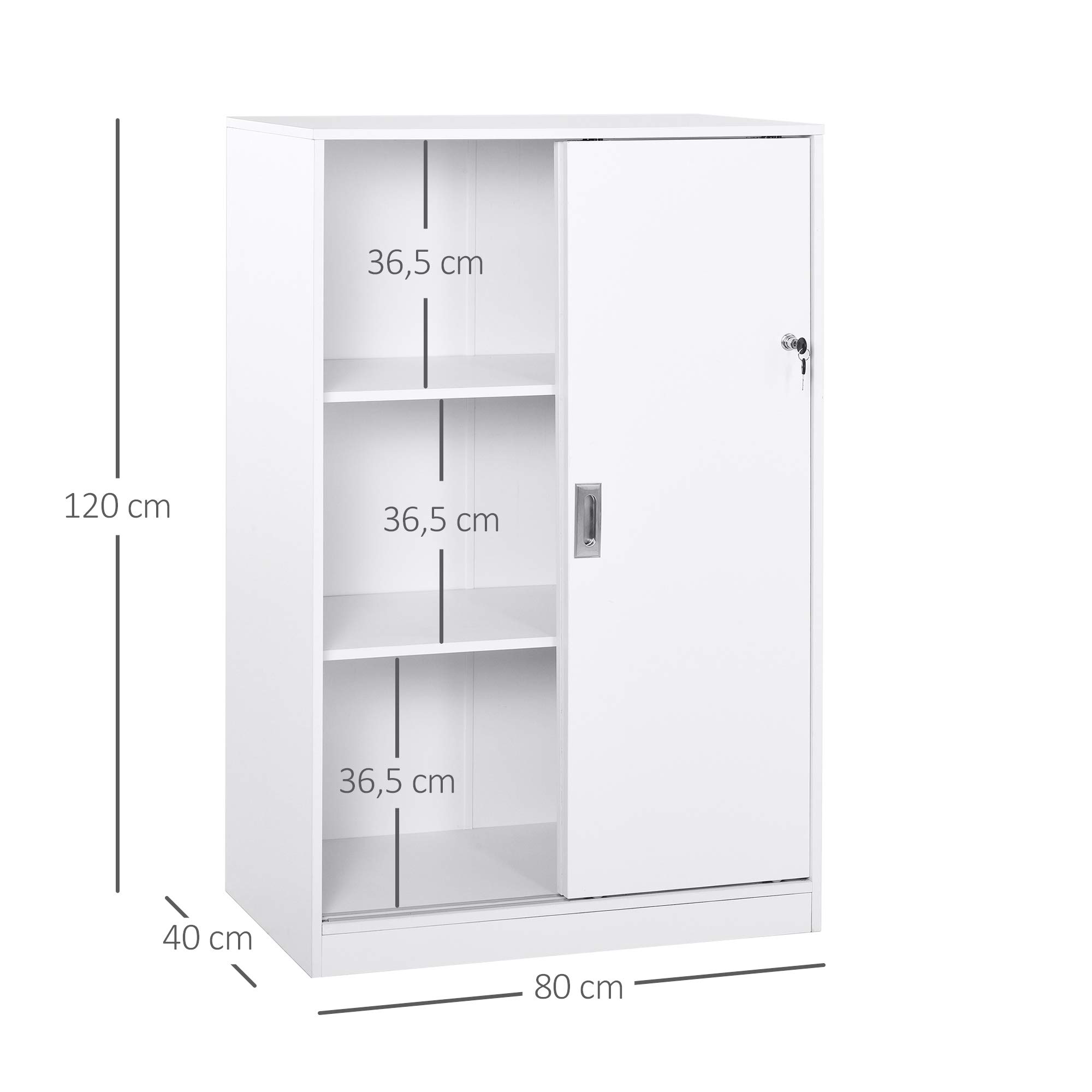 HOMCOM Aktenschrank, Büroschrank mit Türen, großer Bürocontainer mit 3 Regal und 2 Fächern, Aufbewahrungsschrank, E1 Spanplatte, Weiß, 80 x 40 x 120 cm
