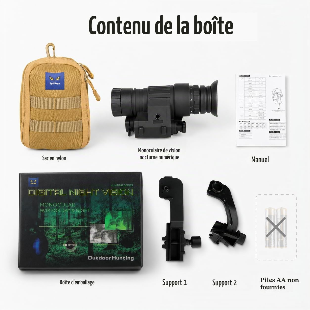 Lunette de vision nocturne monoculaire numérique – Lunettes infrarouges de qualité militaire PVS-14, télescope de vision nocturne noir pour la chasse »