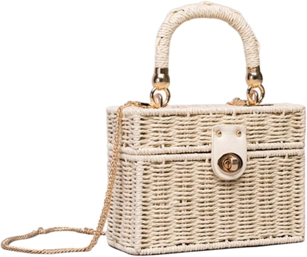 Borsa Paglia Borsa di Paglia, da Spiaggia in a Tracolla in Nera in Rattan a Intrecciata a Mano Donna Quadrata in for