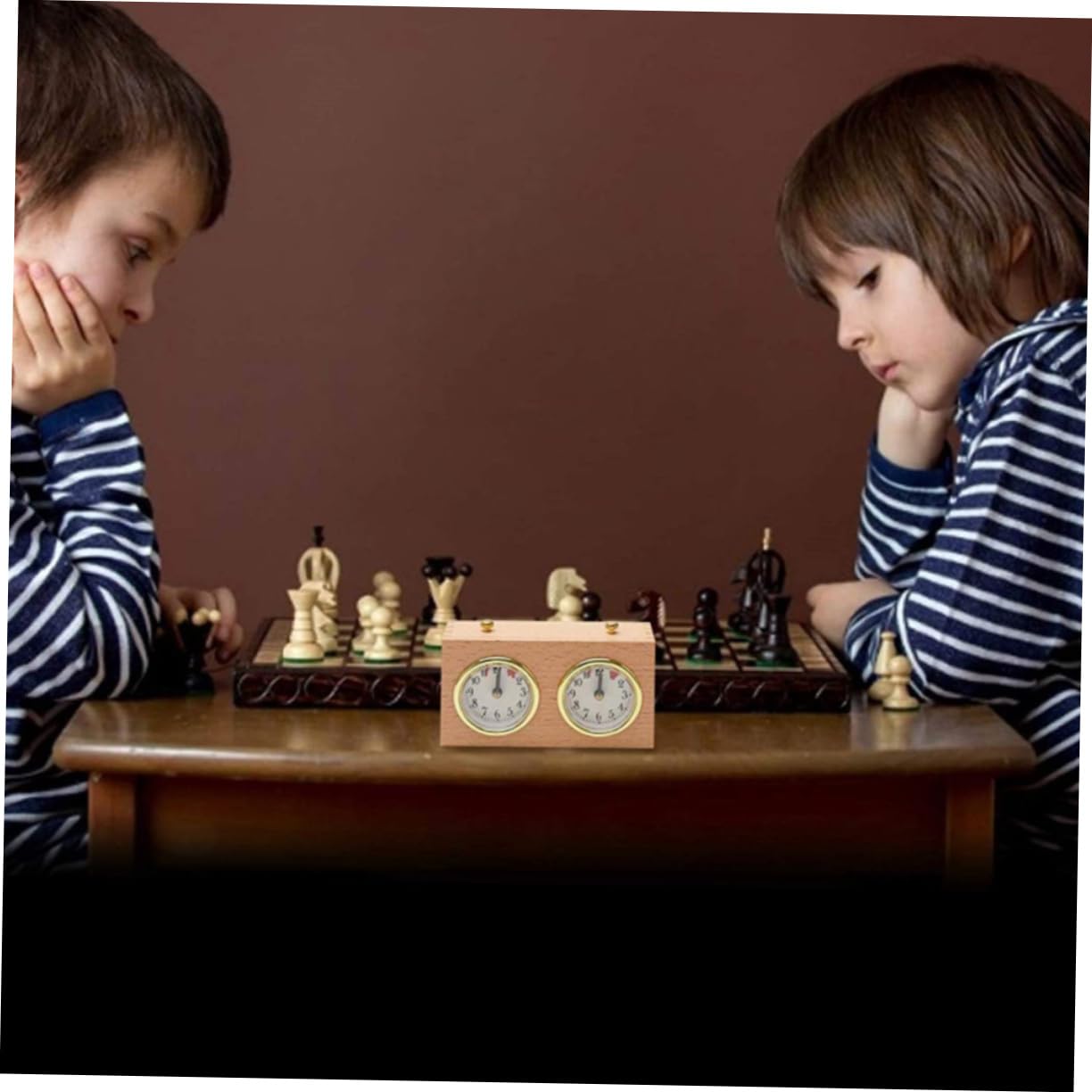 Horloge D’échecs Mécanique Jaune en Bois, Plastique et Alliage