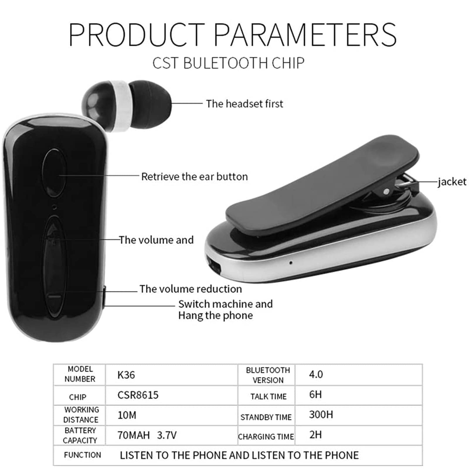 Auricolare Bluetooth Business, Auricolare Senza Fili con Microfono, Bluetooth V4.1, Vivavoce, 120 Ore di Standby, Compatibile per iPhone Cellulare Android
