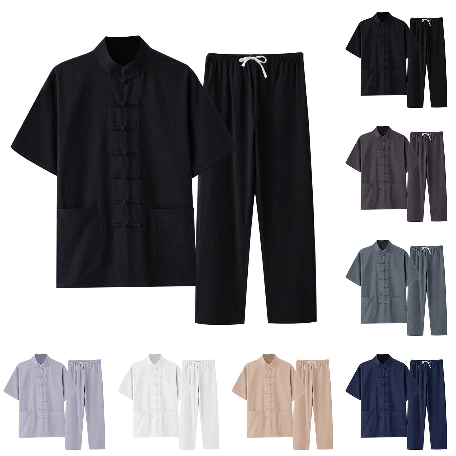 Costume pour homme Style chinois traditionnel Kung Fu, Tai Chi Combinaison en lin 2 pièces Manches longues Coton Lin Chemise et pantalon Léger Respirant Combinaison d'été Loisirs Jogging