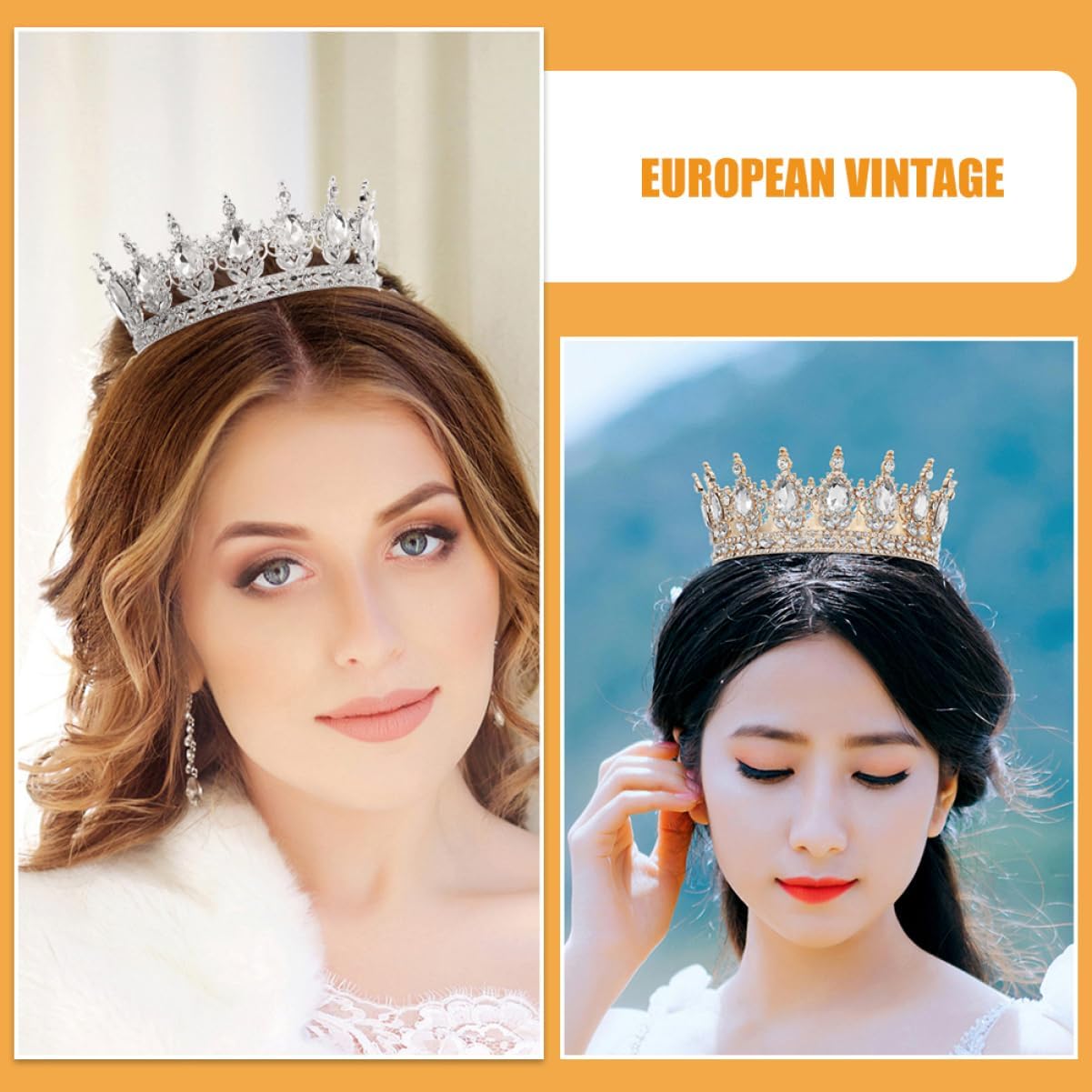 iplusmile 2Pcs Vintage Rhinestone Tiara Crown Bridal Headpiece for Wedding Birthday Prom and Elegant Parties European Style Hair Accessories for Women