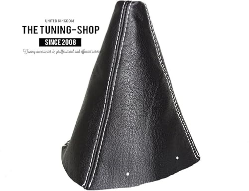 Miniatura 2 de Para Hyundai Terracan 2001-09 Shift Boot Negro Cuero Genuino Blanco Costura