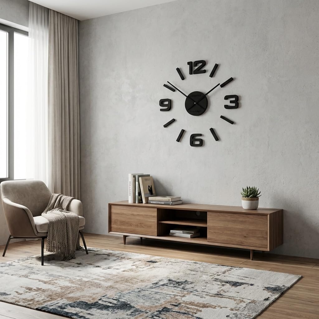 FLEXISTYLE Orologio da parete 3D fai da te, in legno di quercia, grande, 50-75 cm, 3D, design moderno, EKO, orologio da parete, decorazione per ufficio, soggiorno, camera da letto, articolo