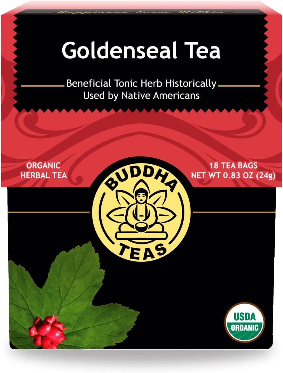 Buddha Teas Organic Goldenseal Tea - OU Kosher, USDA Organic, CCOF, 18 Bleach-Free Tea Bags