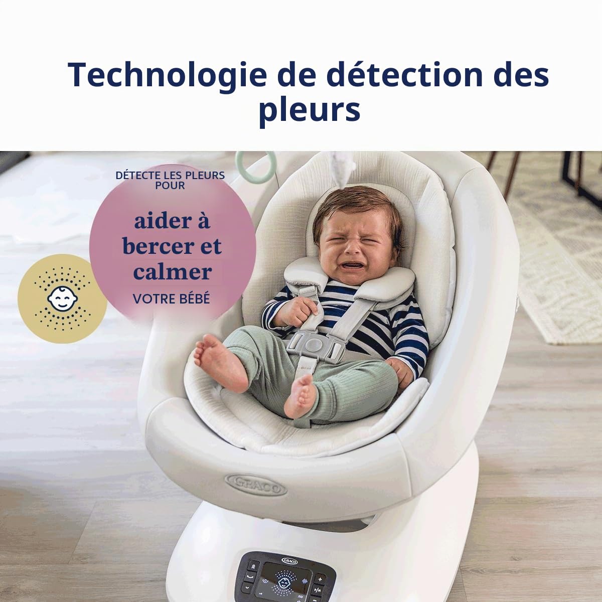 Graco Eluma Sway Balançoire apaisante pour bébé de la naissance jusqu'à 9 kg (environ 6 mois), technologie de détection des pleurs qui détecte votre bébé et apaise/s'installe, 3 positions