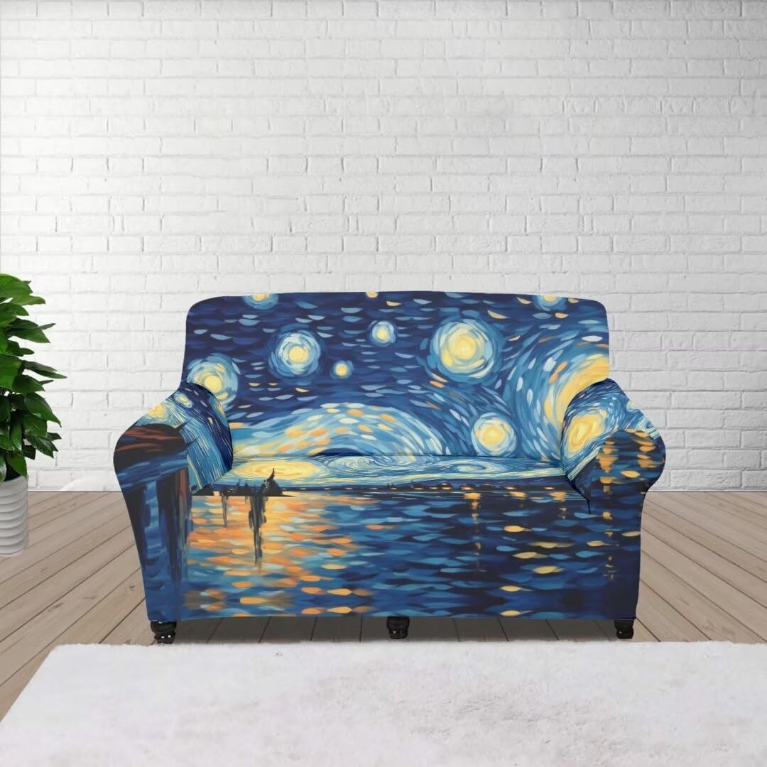 ZOUTAIRONG Home Sofa Decorative Van Gogh Starry Sky Print Sofas Covers Thick Couch Cover 2 Piece Stretch Fit Sofa Cover Couch Covers for Dogs Non Slip