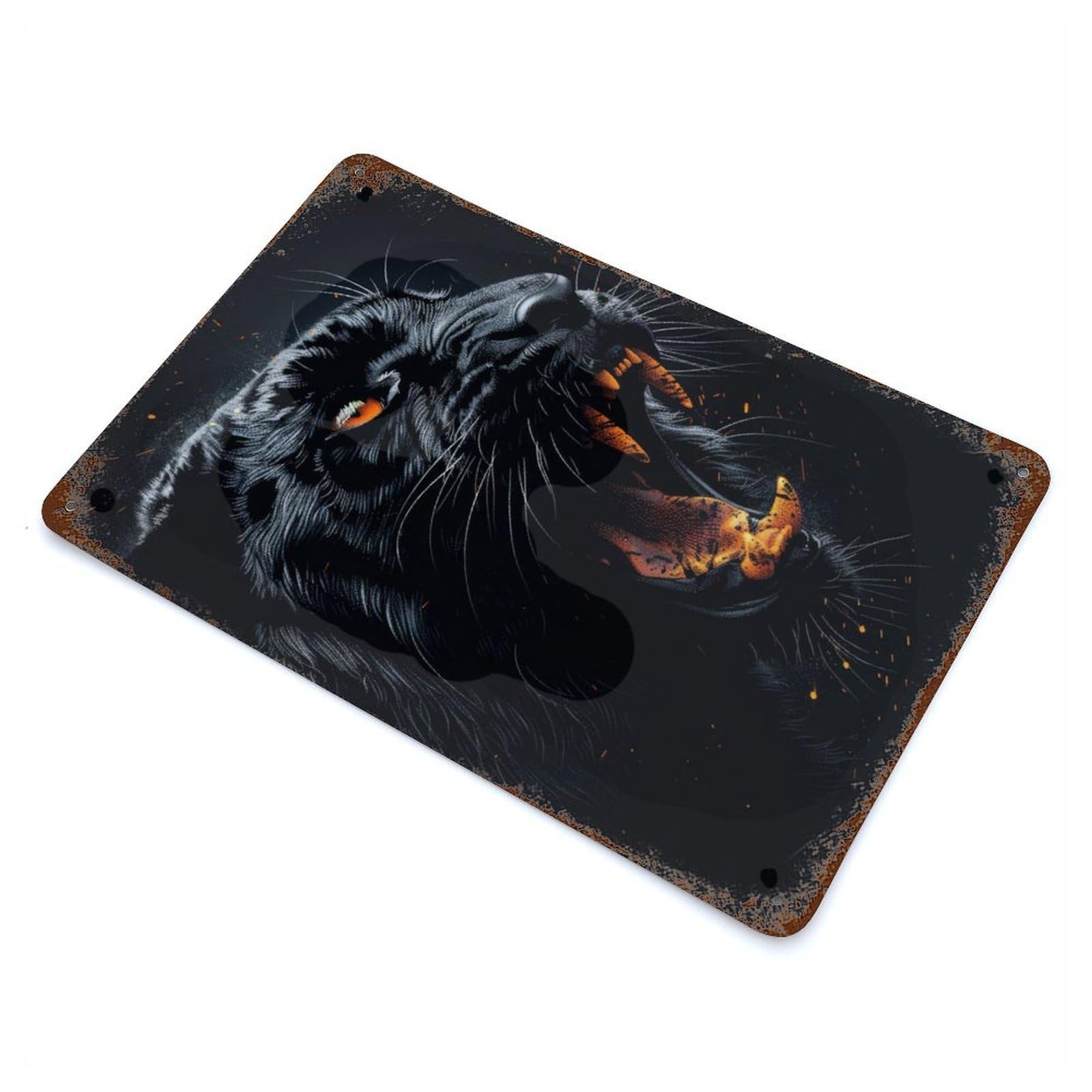 Roaring Black Panther 11.8"x7.9" Retro Metal Sign, Industrial Home Decor for Basement, Hobby Room And Garage Decor