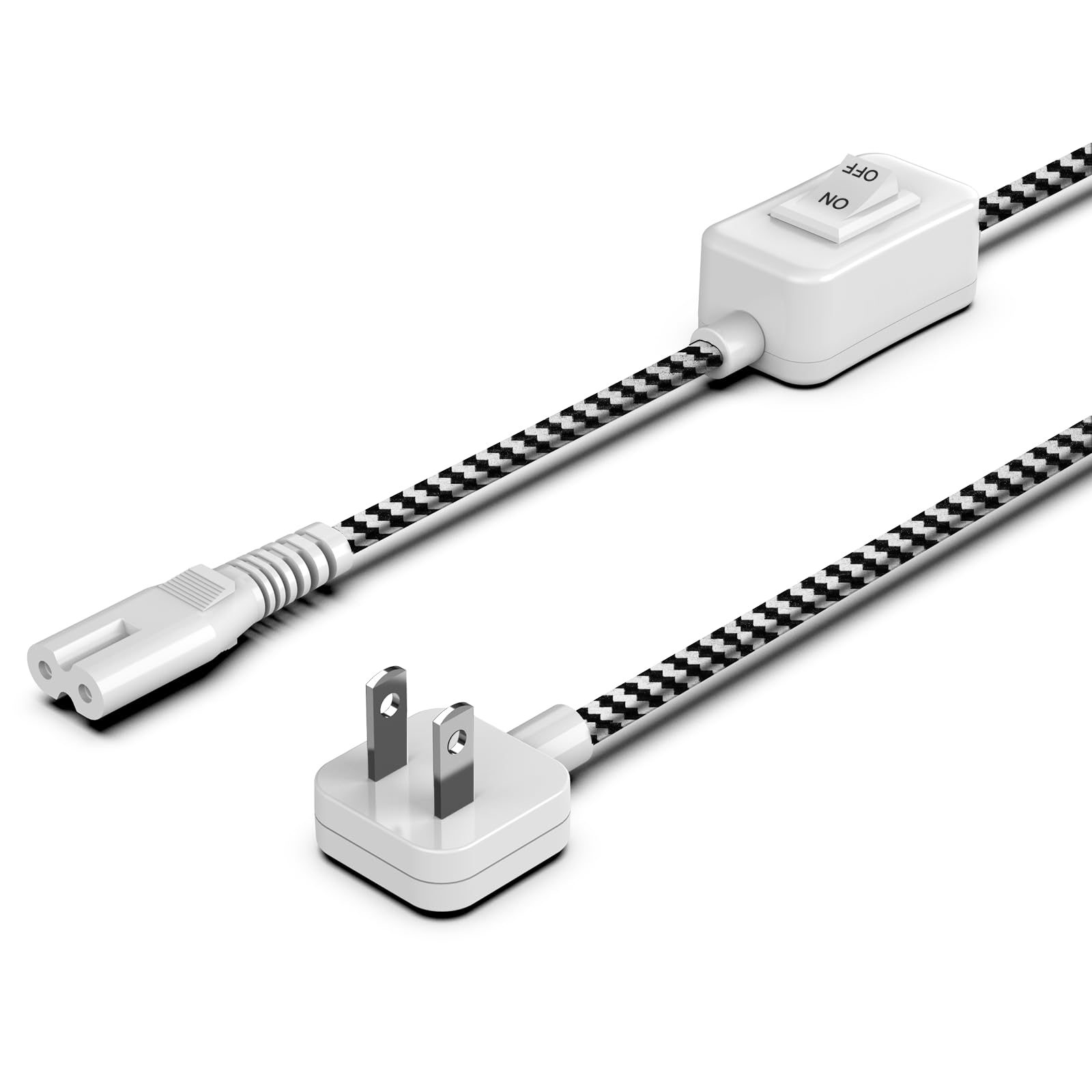 Braided Power Cord with Switch 5ft, Power Supply Replacement AC Cable Flat Wall Plug 2 Prong, Figure 8 Extension Cord for TV, Monitor, Charger, PlayStation, Xbox and Other Electronic Gadgets