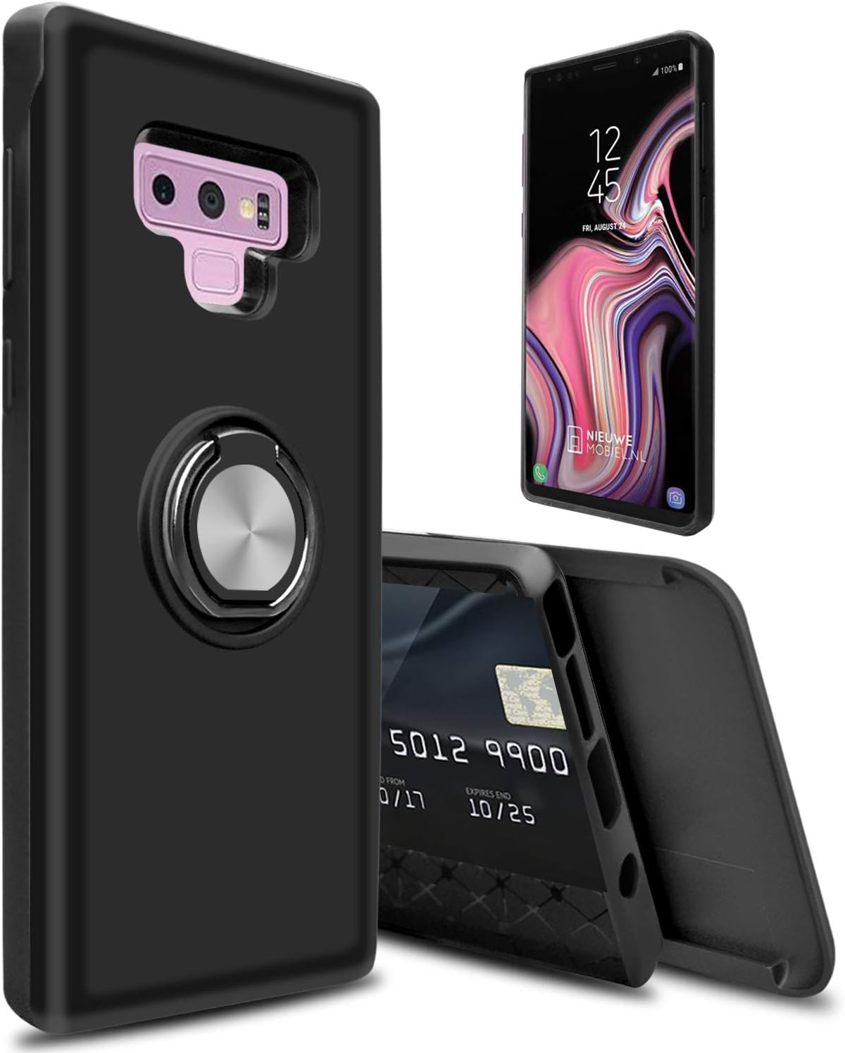 lovpec Hard Galaxy Note 9 Case, [Cards Slot] Magnetic Holder Kickstand Dual Layer Hybrid Shockproof Phone Case Cover Compatible with Samsung Galaxy Note 9 / SM-N960U (Black)