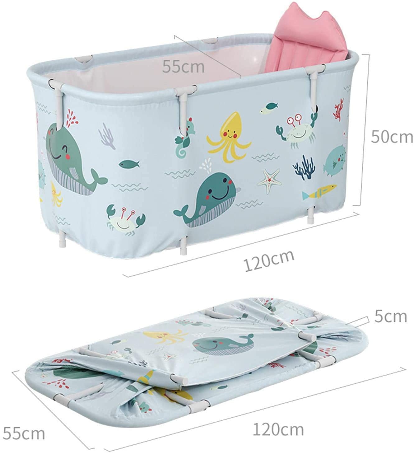 HUIPYOU Vasca da bagno portatile, pieghevole, vasca da bagno in plastica SPA, vasca da bagno extra large per adulti bambini 120 cm, blu