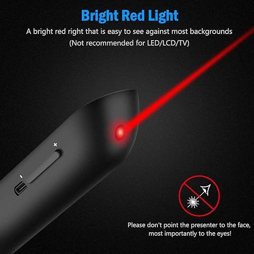 Vista 4 de DinoFire Presentador inalámbrico, Hyperlink Control de Volumen Presenter RF 2.4 GHz PowerPoint Clicker Presentación Mando a distancia Puntero láser