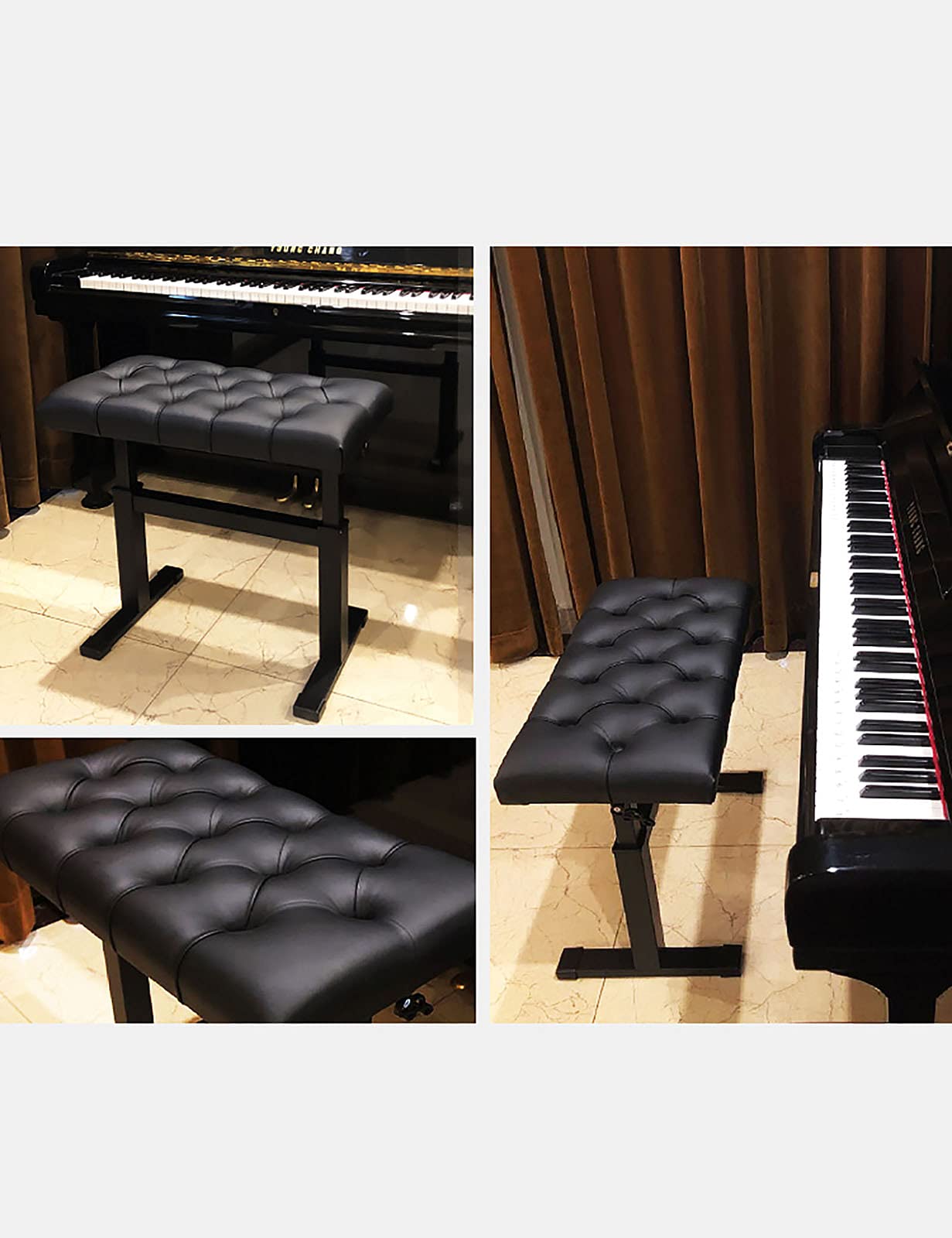 sdneNest Banco de piano de cuero moderno de alta calidad con banco de teclado de elevación hidráulica para profesores y niños, altura ajustable 60 x 40 x 49 59 cm, color negro