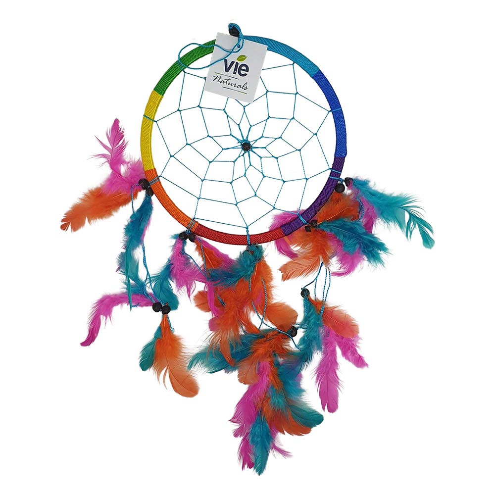 Vie Naturals Dream Catcher with Beads, 16cm Ring, Rainbow, Multicolor - Image 2