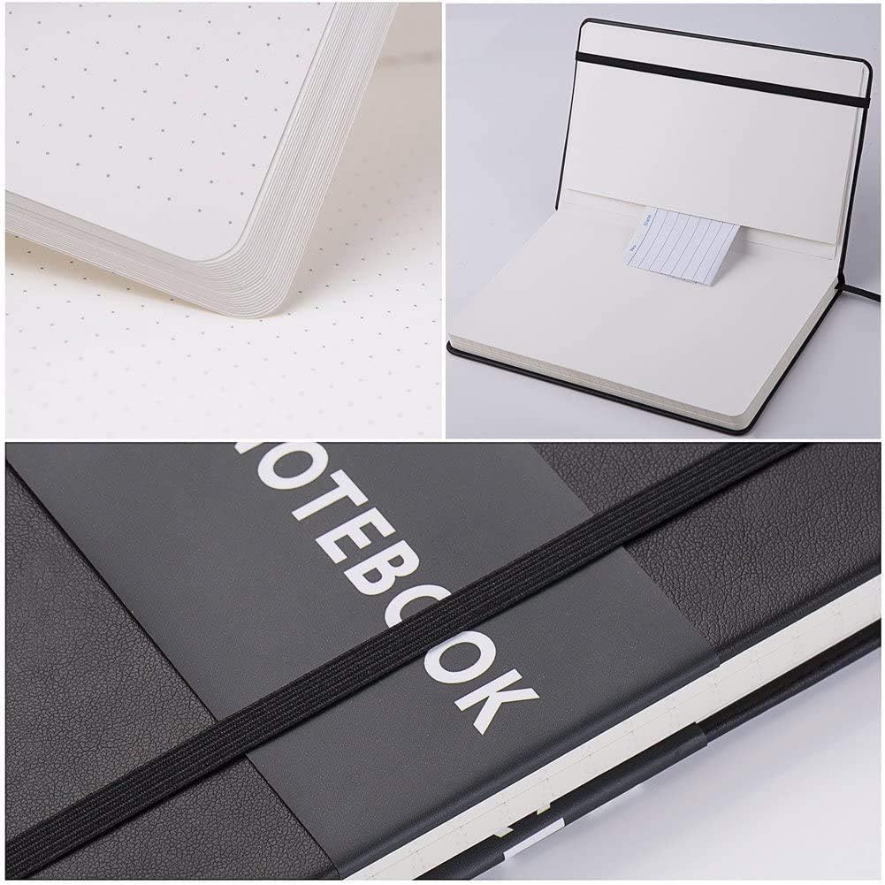 Bullet Dotted Journal - 2 Pack Hardcover Dot Grid Notebook, Premium Thick Paper Faux Leather with Fine Inner Pocket (5.4 x 8.3)