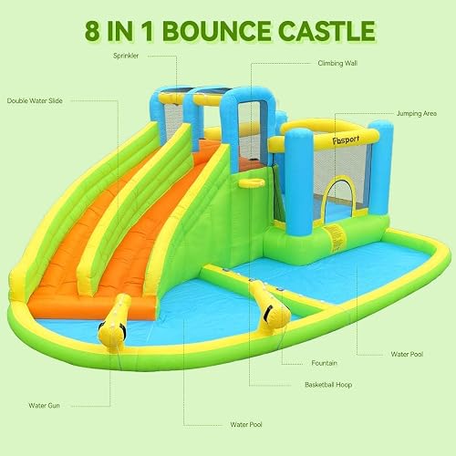 château Gonflable Exterieur Enfant avec souffleur 545 x 365 x 218 cm Aire de Jeux Gonflable Adulte Grand château Gonflable Piscine Meilleur Cadeau de Vacances/d'anniversaire pour Les Enfants Vert - 6