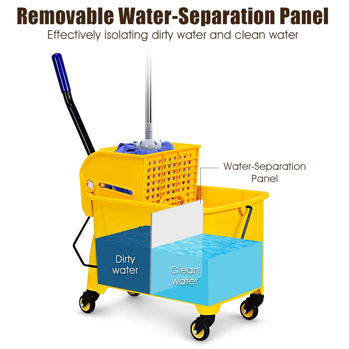 Goplus Commercial Mop Bucket with Wringer, Household Portable Mop Bucket, Ideal for Household and Public Places Floor, 21 Quart Capacity, Yellow (21 Quart)